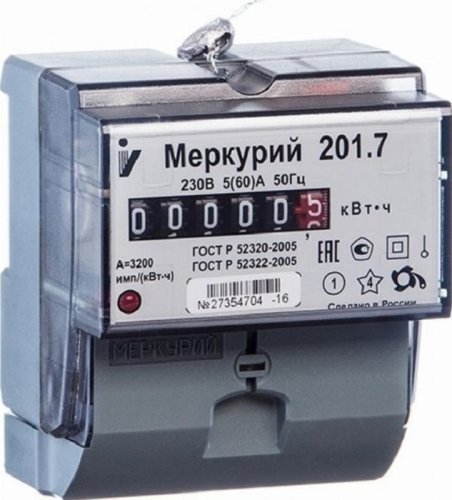Счетчик электроэнергии 1Ф однотарифный Меркурий 201.7 60/5 Т1 D 230В ОУ фото Счетчик электроэнергии 1Ф однотарифный Меркурий 201.7 60/5 Т1 D 230В ОУ картинка